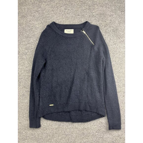 Abercrombie & Fitch Sweater Womens Medium Navy Textured Knit Zip Shoulder Detail - Picture 1 of 6